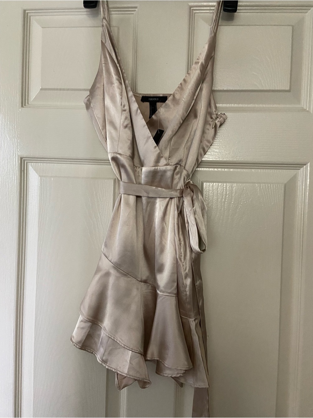 Forever 21 Champagne Satin Wrap Romper Dress
